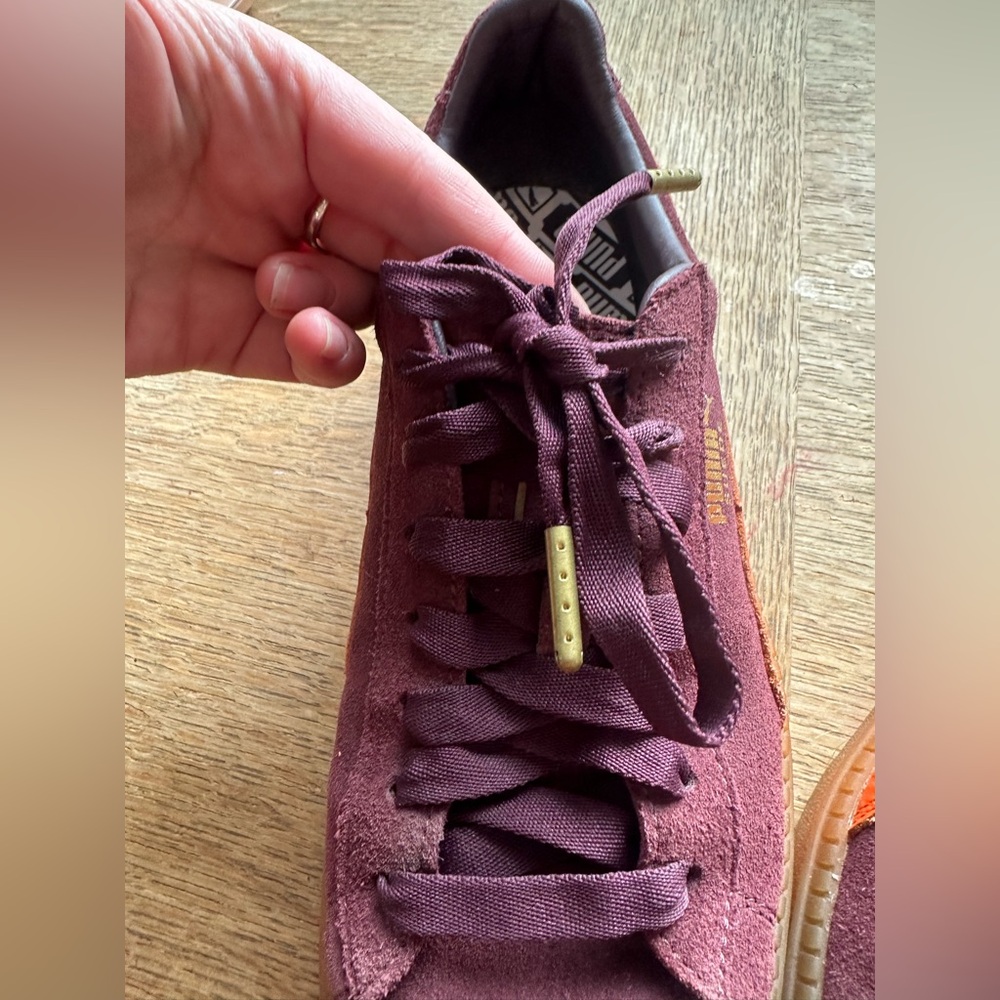 Women’s Puma Suede Platform Trace Sneakers in “Winetasting Flame” - Picture 7 of 11